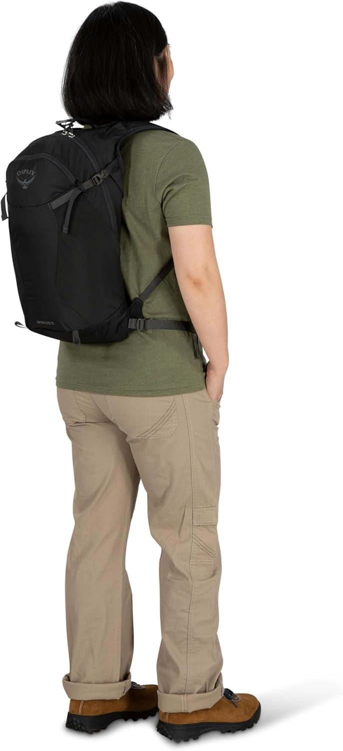 imageOsprey Sportlite 15L Lightweight Hiking Backpack with Hydraulics Reservoir for Men and Women Dark Charcoal GreyPine Leaf Green