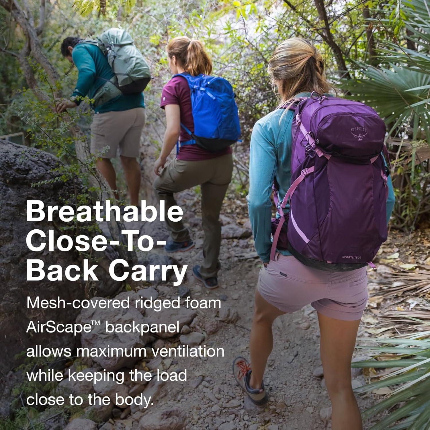 imageOsprey Sportlite 25L Lightweight Hiking Backpack for Men and Women Dark Charcoal Grey MLAlkalineHotspot Pink