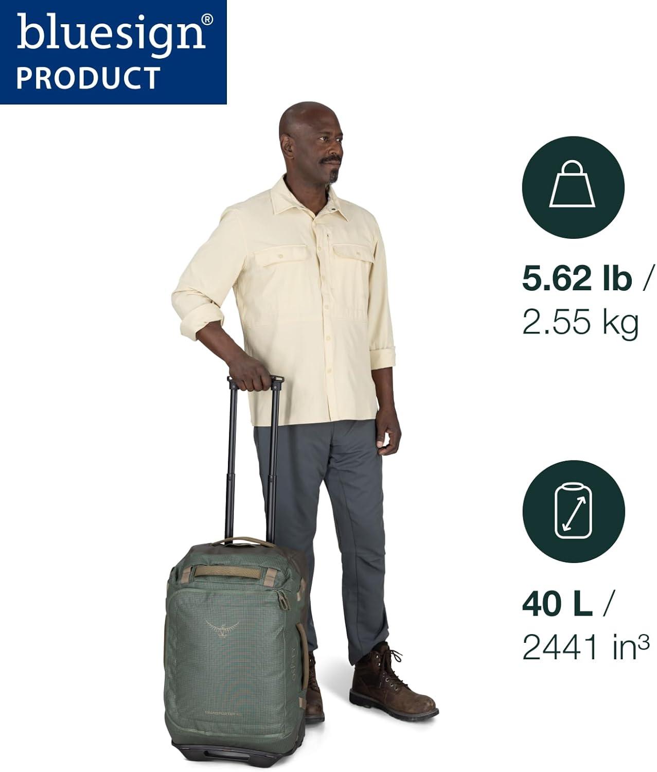 imageOsprey Transporter 90L Wheeled Travel Duffel Bag Large Lightweight Rolling Suitcase for Men and Women Blue FlameNocturnal BluePine LeafEarl Grey