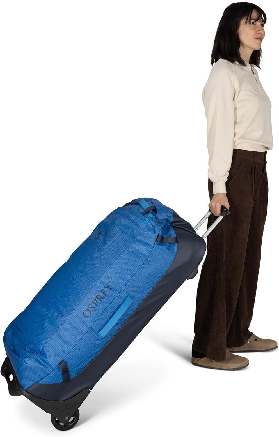 imageOsprey Transporter 90L Wheeled Travel Duffel Bag Large Lightweight Rolling Suitcase for Men and Women Blue FlameNocturnal BlueRaven Black