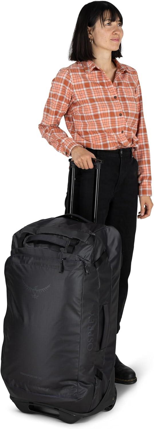 imageOsprey Transporter 90L Wheeled Travel Duffel Bag Large Lightweight Rolling Suitcase for Men and Women Blue FlameNocturnal BlueRaven Black