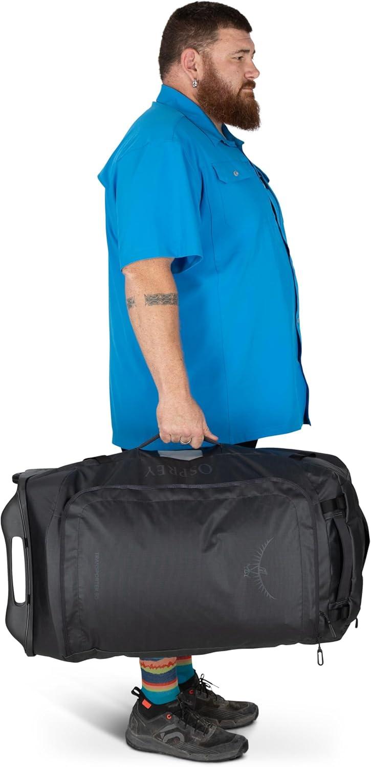 imageOsprey Transporter 90L Wheeled Travel Duffel Bag Large Lightweight Rolling Suitcase for Men and Women Blue FlameNocturnal BlueRaven Black