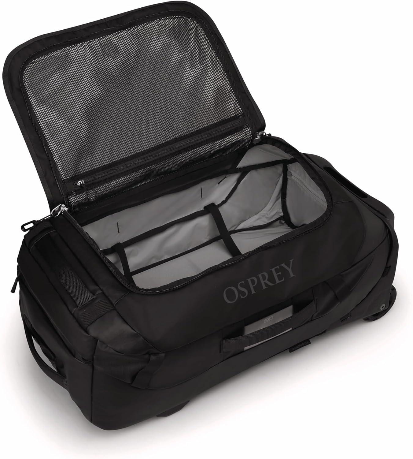 imageOsprey Transporter 90L Wheeled Travel Duffel Bag Large Lightweight Rolling Suitcase for Men and Women Blue FlameNocturnal BlueRaven Black