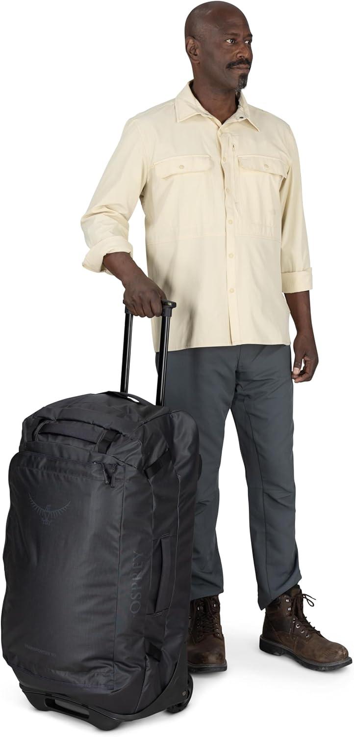 imageOsprey Transporter 90L Wheeled Travel Duffel Bag Large Lightweight Rolling Suitcase for Men and Women Blue FlameNocturnal BlueRaven Black