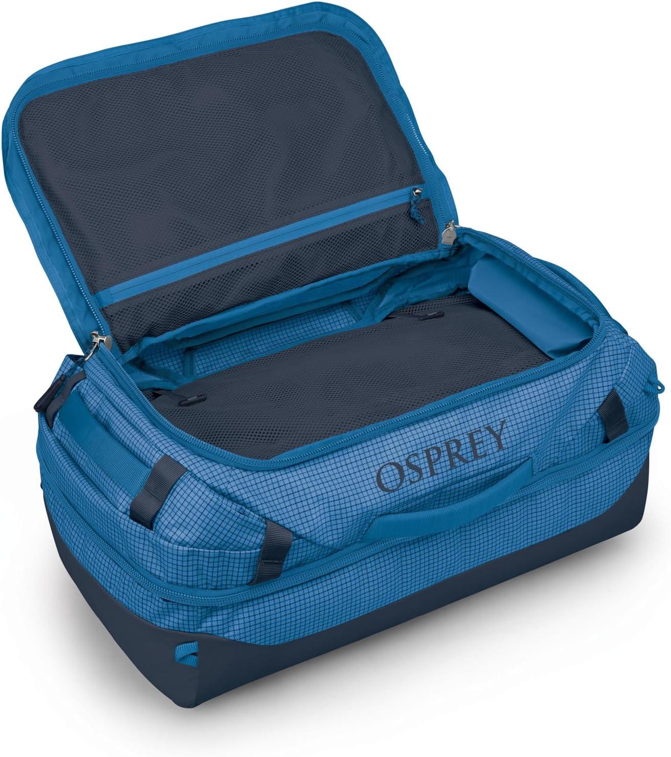 imageOsprey Transporter Durable Squffel Bag Water Resistant Square Split Travel Duffel BackpackBlue FlameNocturnal Blue