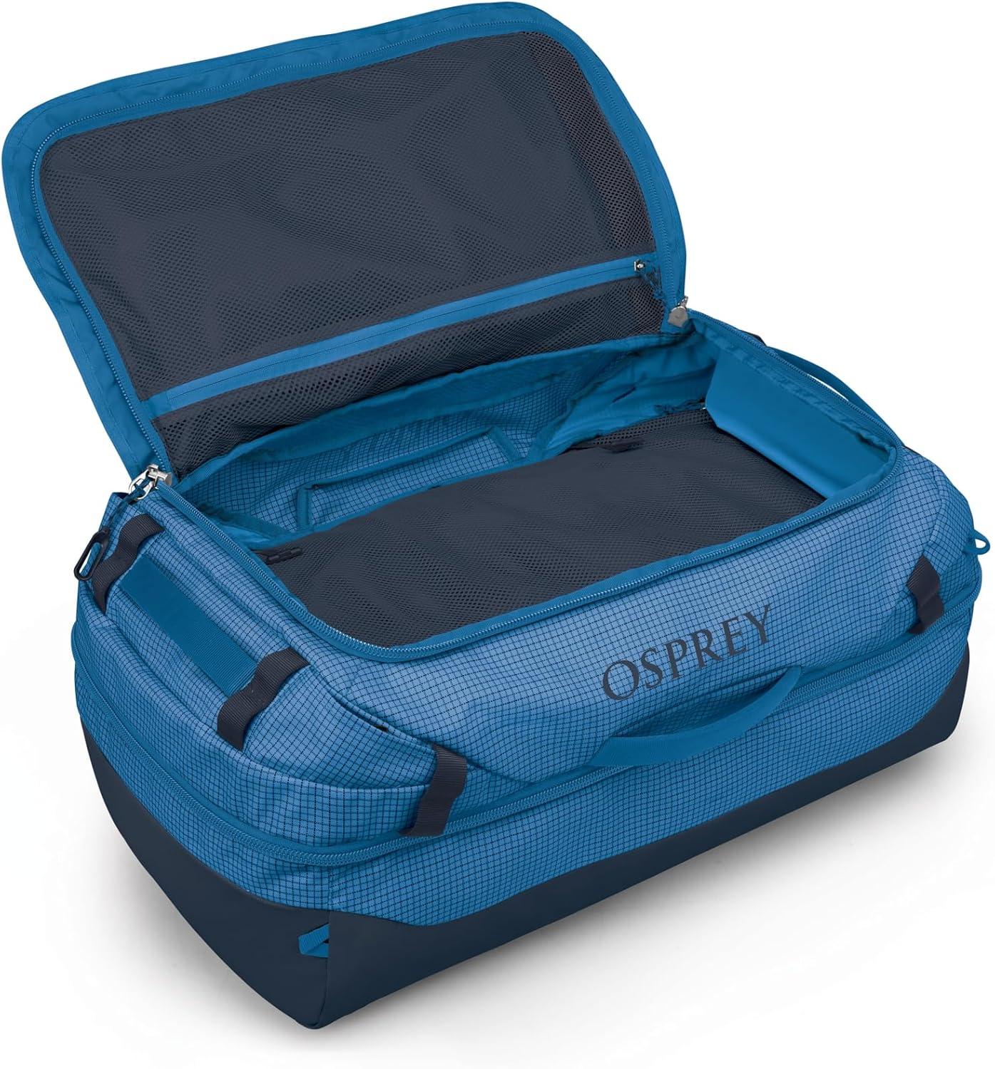 imageOsprey Transporter Durable Squffel Bag Water Resistant Square Split Travel Duffel BackpackBlue FlameNocturnal Blue