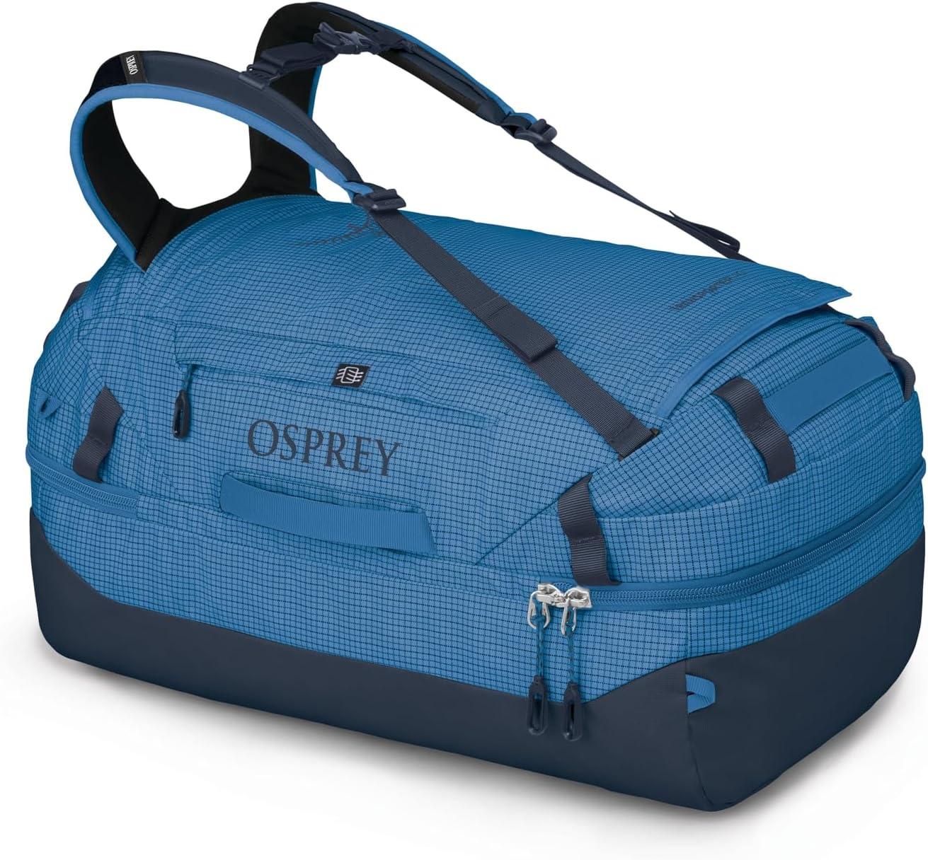 imageOsprey Transporter Durable Squffel Bag Water Resistant Square Split Travel Duffel BackpackBlue FlameNocturnal Blue