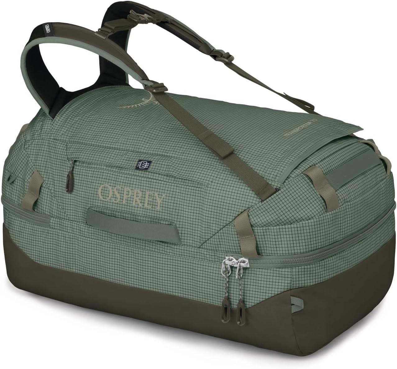 imageOsprey Transporter Durable Squffel Bag Water Resistant Square Split Travel Duffel BackpackPine Leaf Green