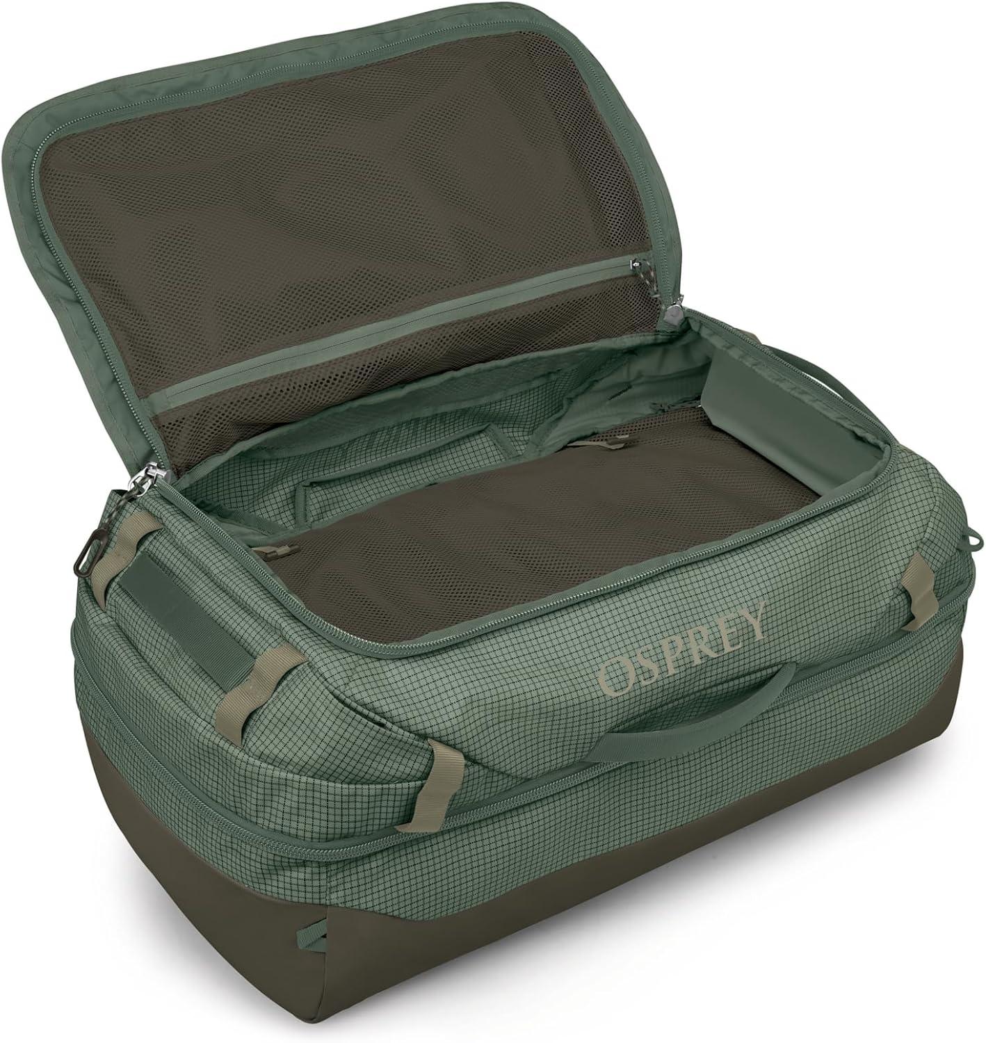 imageOsprey Transporter Durable Squffel Bag Water Resistant Square Split Travel Duffel BackpackPine Leaf Green