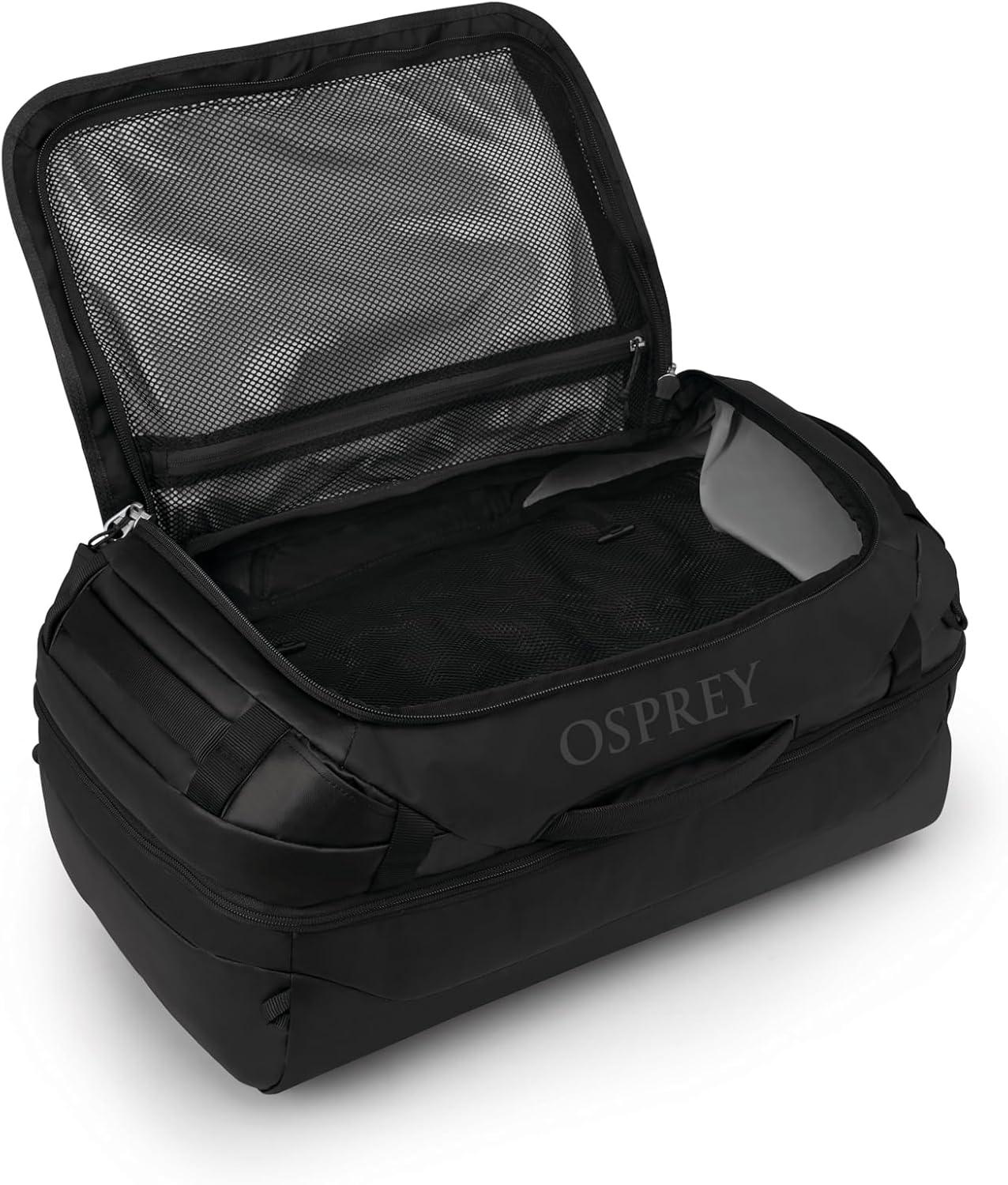 imageOsprey Transporter Durable Squffel Bag Water Resistant Square Split Travel Duffel BackpackRaven Black