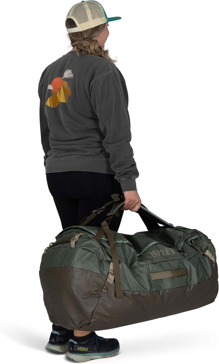 imageOsprey Transporter Lightweight Travel Duffel Bag Extra Large Water Resistant Durable Gear Bag for Men and WomenPine LeafEarl Grey