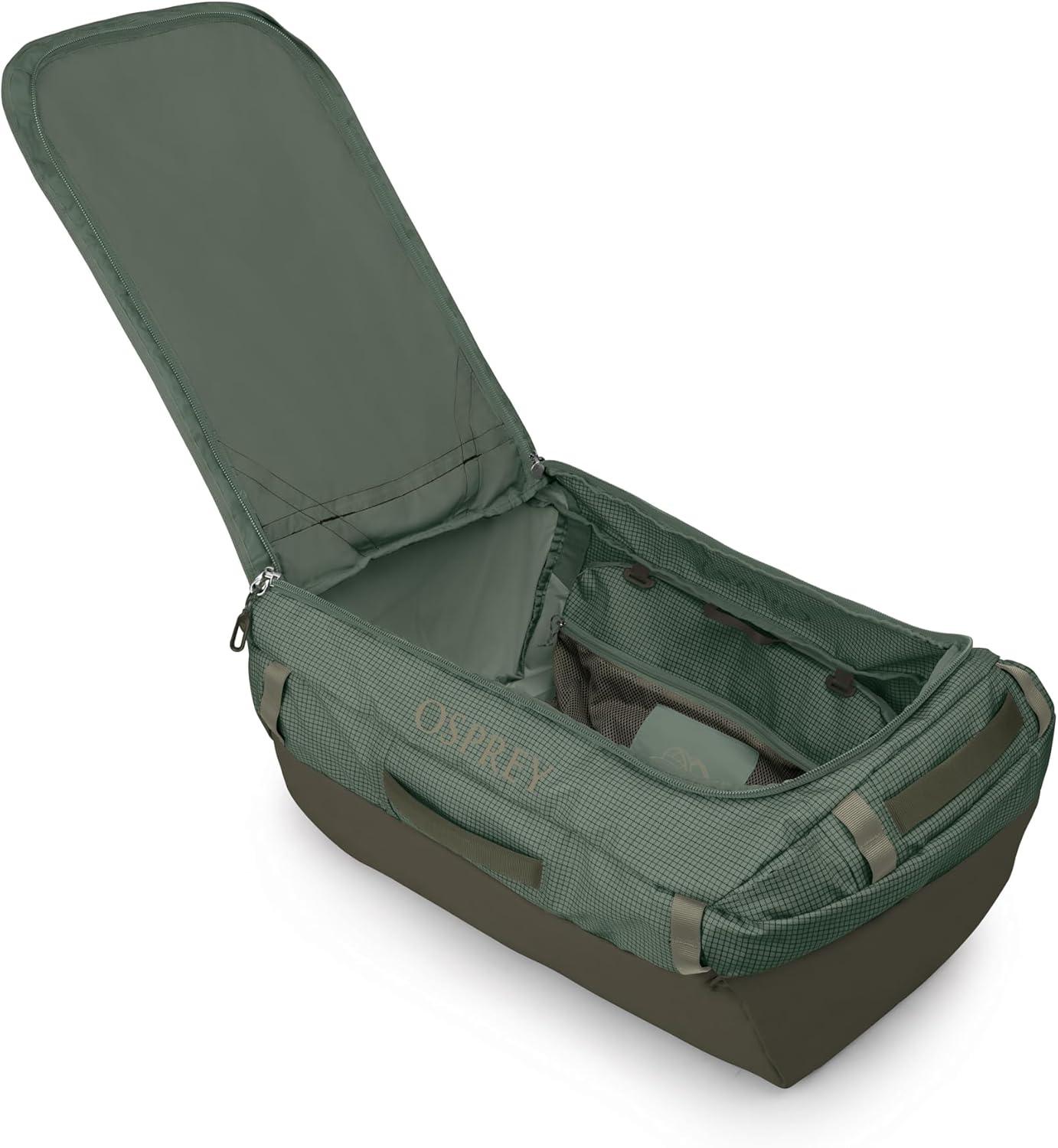 imageOsprey Transporter Lightweight Travel Duffel Bag Extra Large Water Resistant Durable Gear Bag for Men and WomenPine LeafEarl Grey