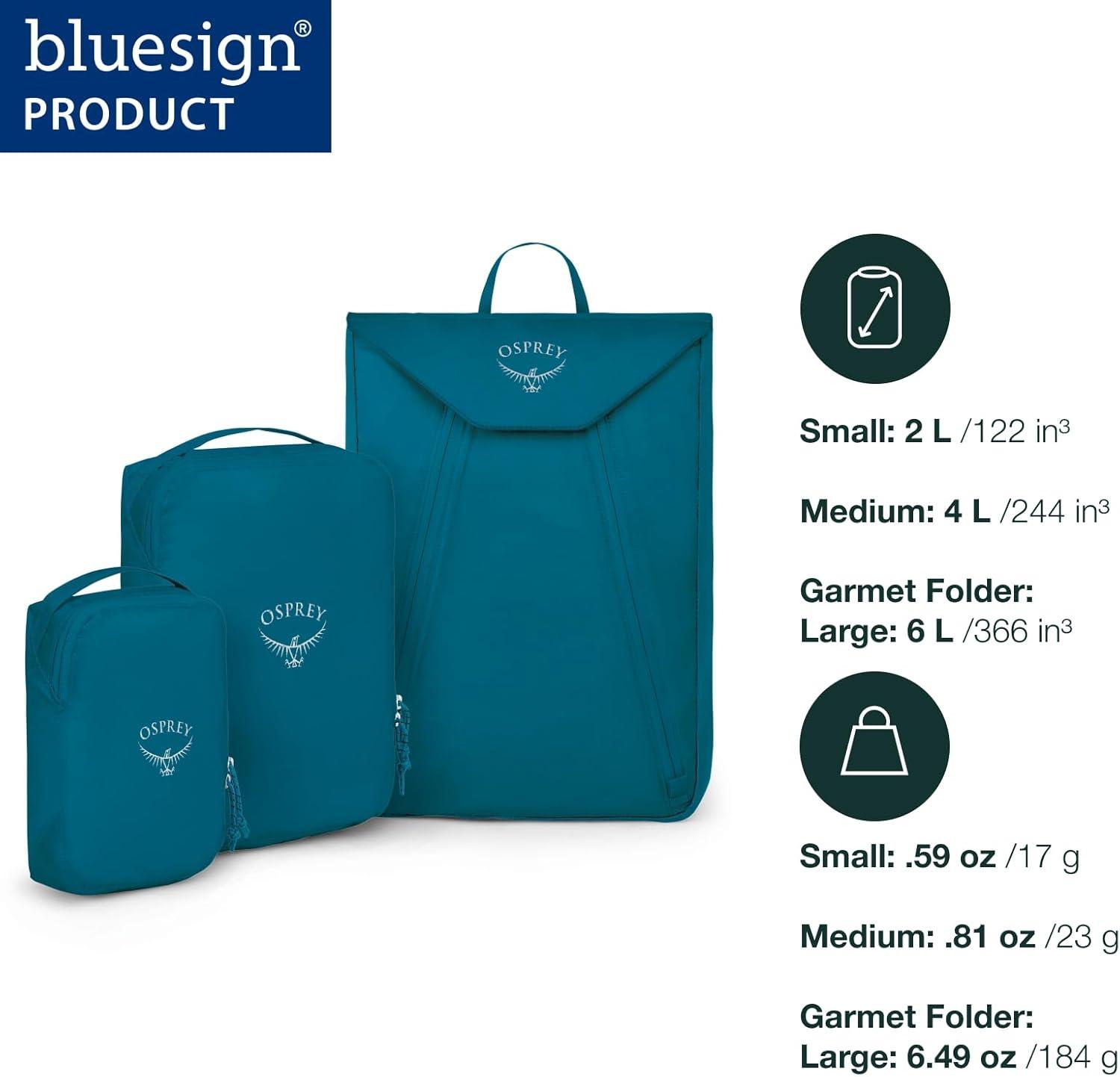 imageOsprey Ultralight Travel Starter Set Includes Small ampamp Medium Packing Cube and Garment Folder Waterfront BlueBlack