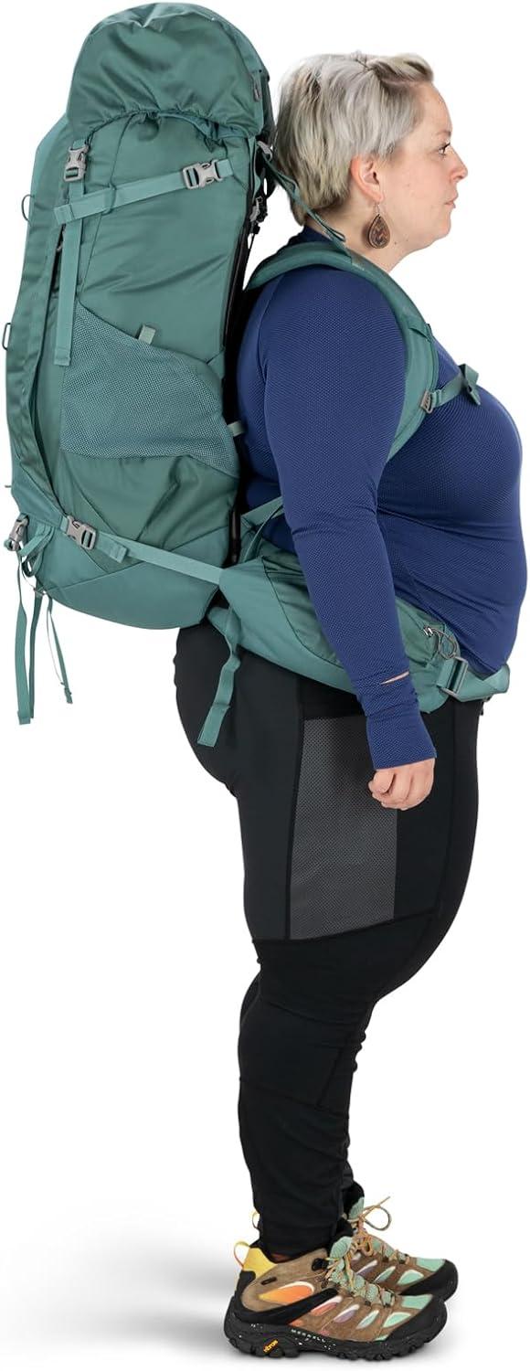 imageOsprey Viva 65L Womens Backpacking Backpack Tunnel Vision Grey Extended FitSucculent Green