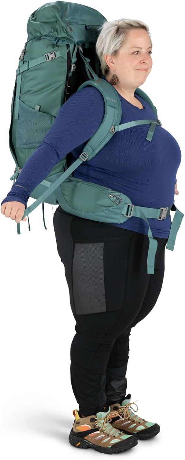 imageOsprey Viva 65L Womens Backpacking Backpack Tunnel Vision Grey Extended FitSucculent Green