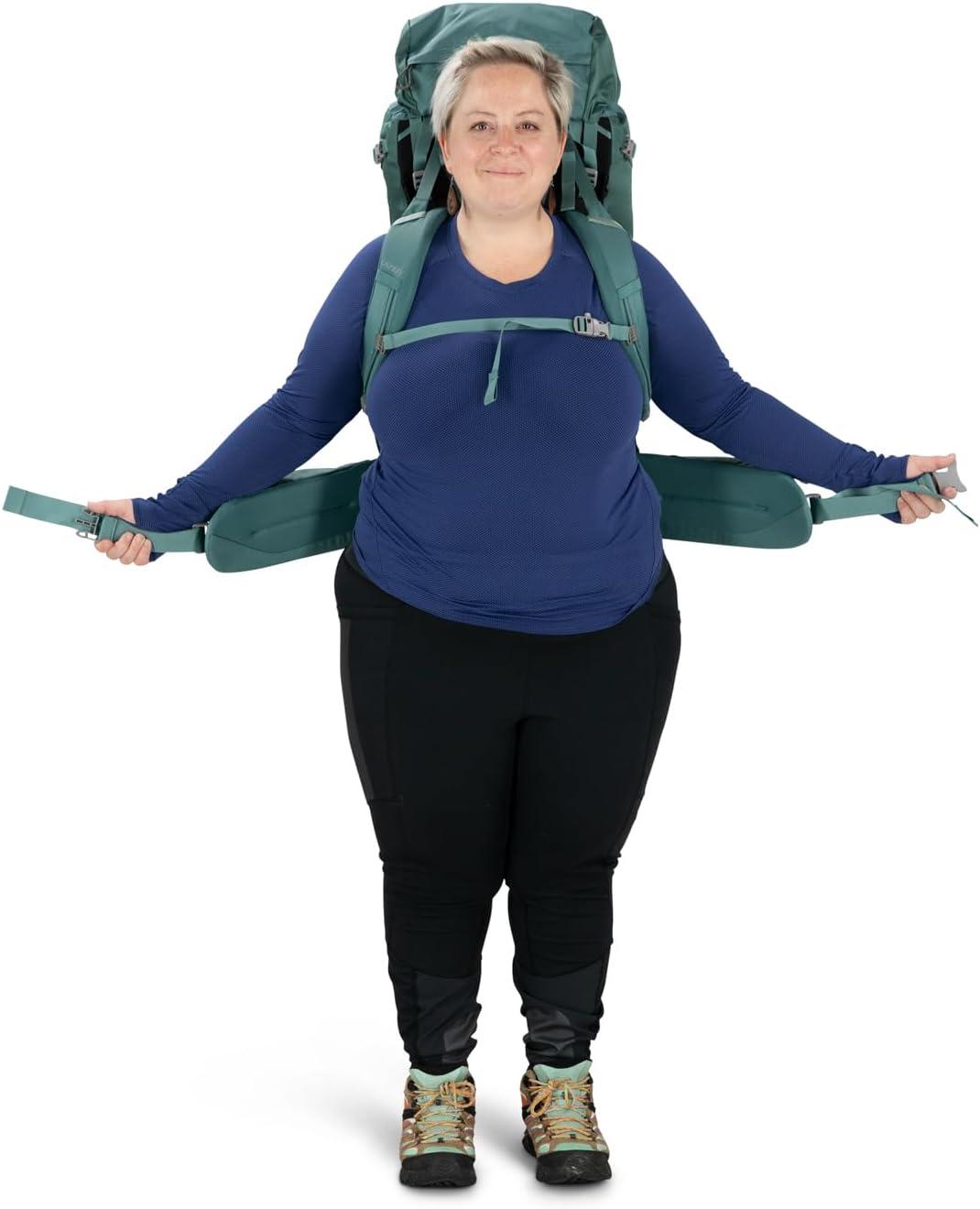 imageOsprey Viva 65L Womens Backpacking Backpack Tunnel Vision Grey Extended FitSucculent Green