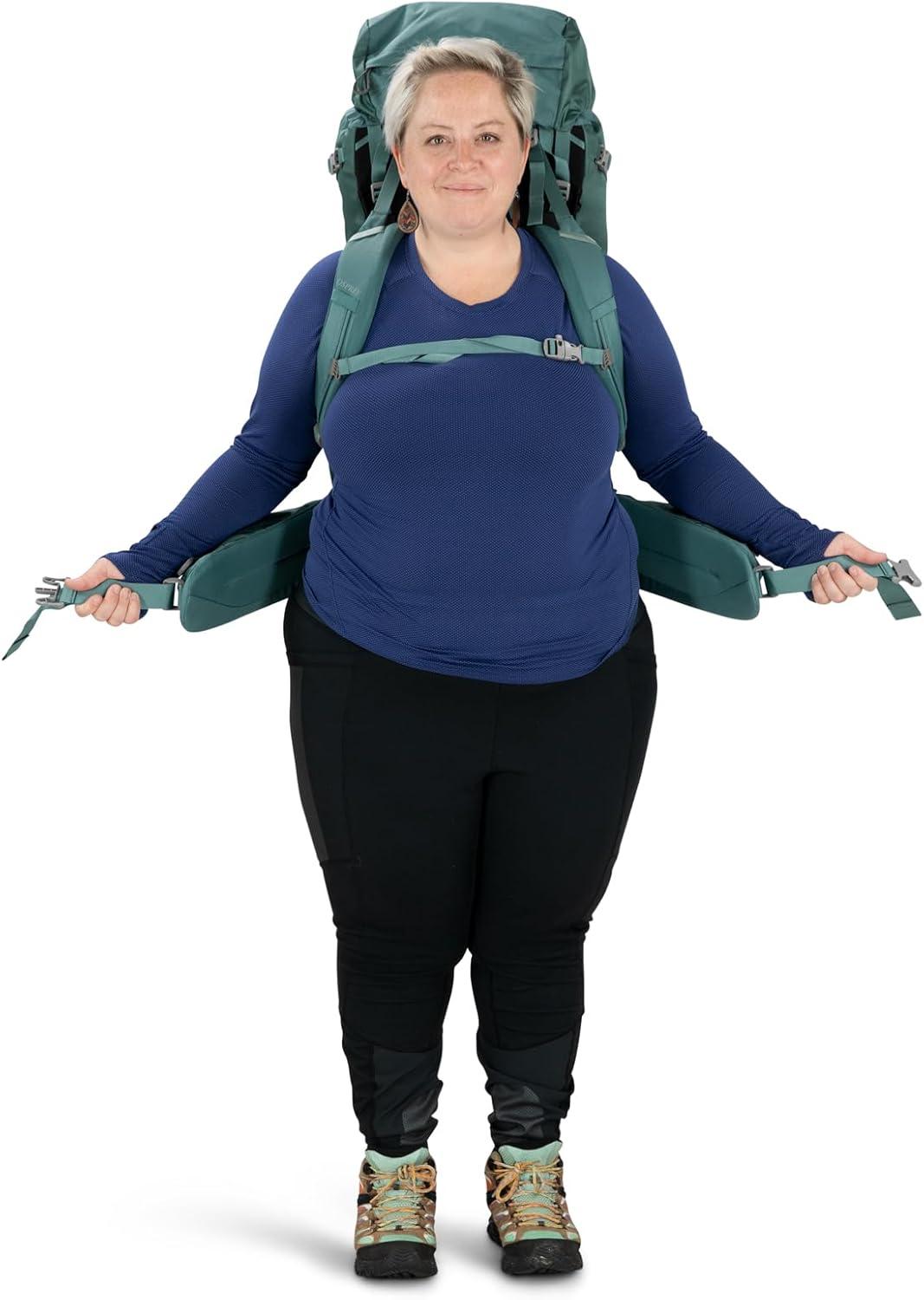 imageOsprey Viva 65L Womens Backpacking Backpack Tunnel Vision Grey Extended FitSucculent Green