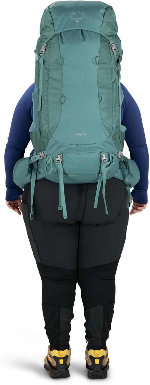 imageOsprey Viva 65L Womens Backpacking Backpack Tunnel Vision Grey Extended FitSucculent Green