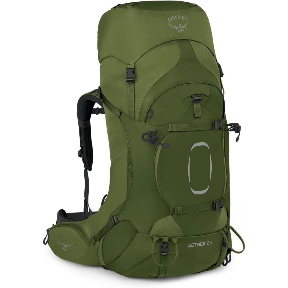 imageOsprey Aether 65L Mens Backpacking Backpack Deep Acorn Red LXLGarlic Mustard Green