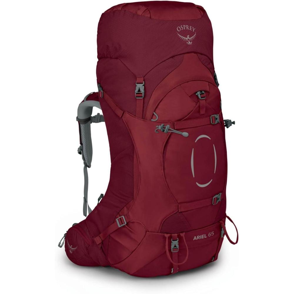 imageOsprey Ariel 65L Womens Backpacking Backpack Ceramic Blue WML Extended FitClaret Red