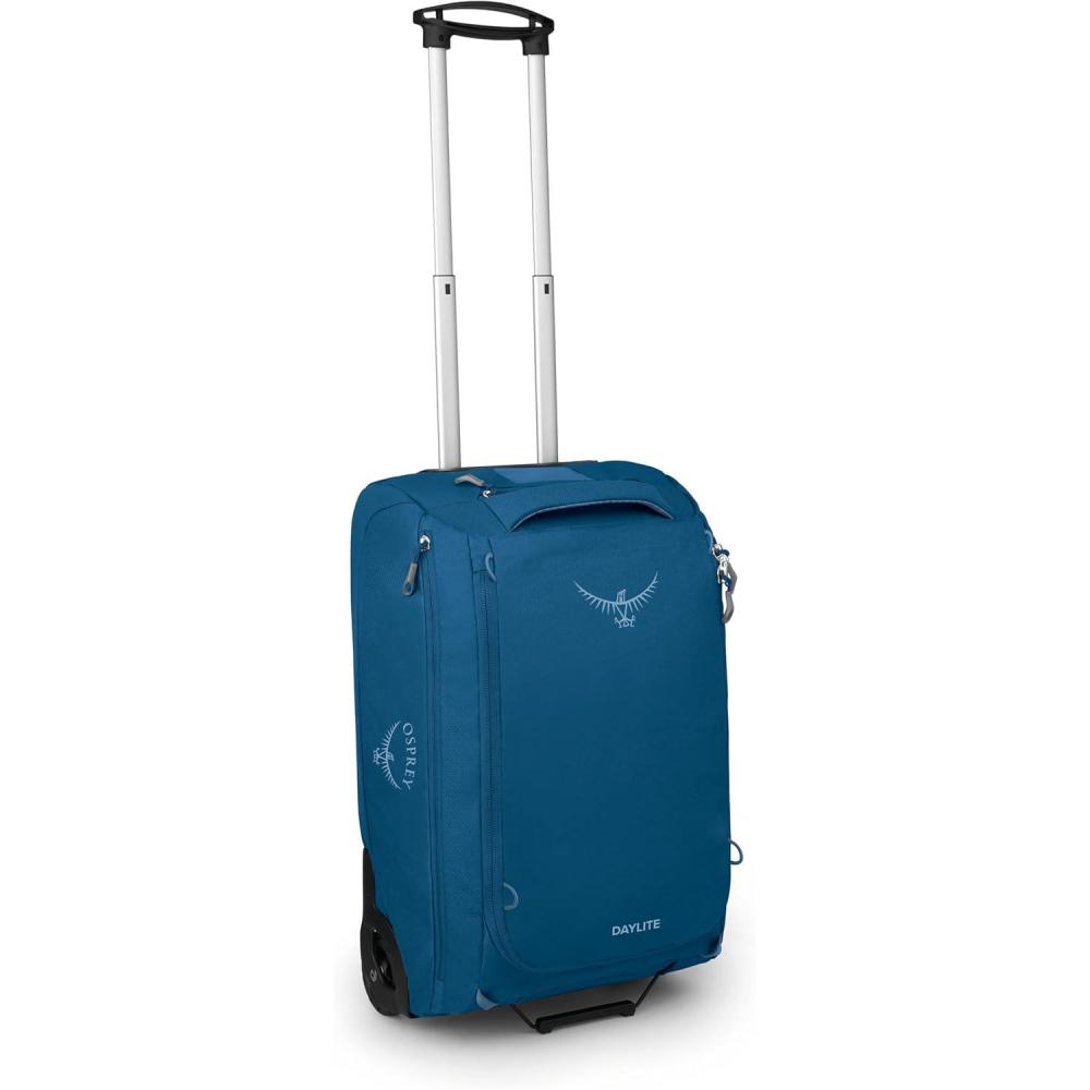 imageOsprey Daylite 40L Wheeled Carry On Collapsible Travel Duffel Bag Lightweight Rolling Suitcase BlackNight Shift Blue