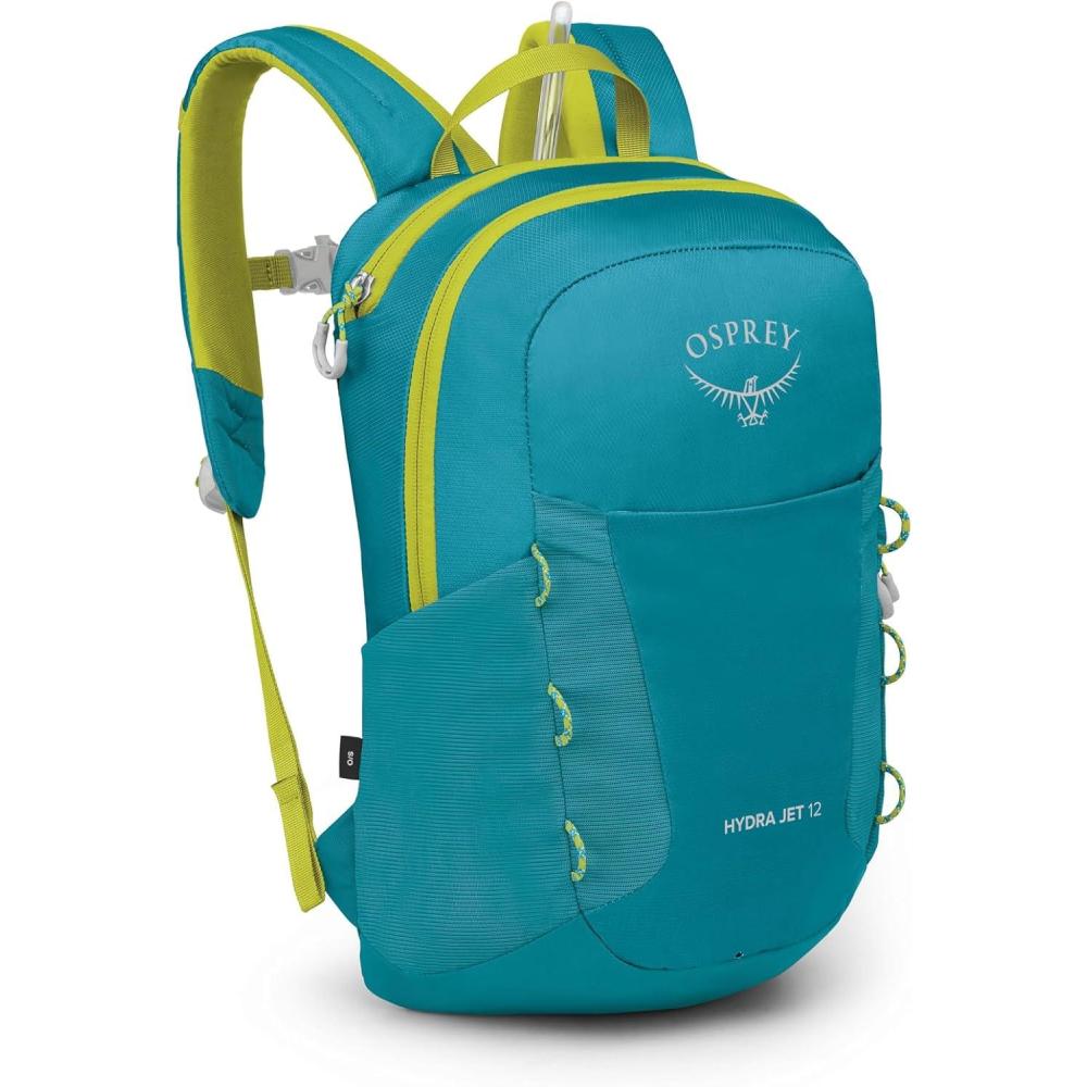 imageOsprey HydraJet 12L Kids Hiking Backpack with Hydraulics Reservoir Green CanopyBlue Spikemoss