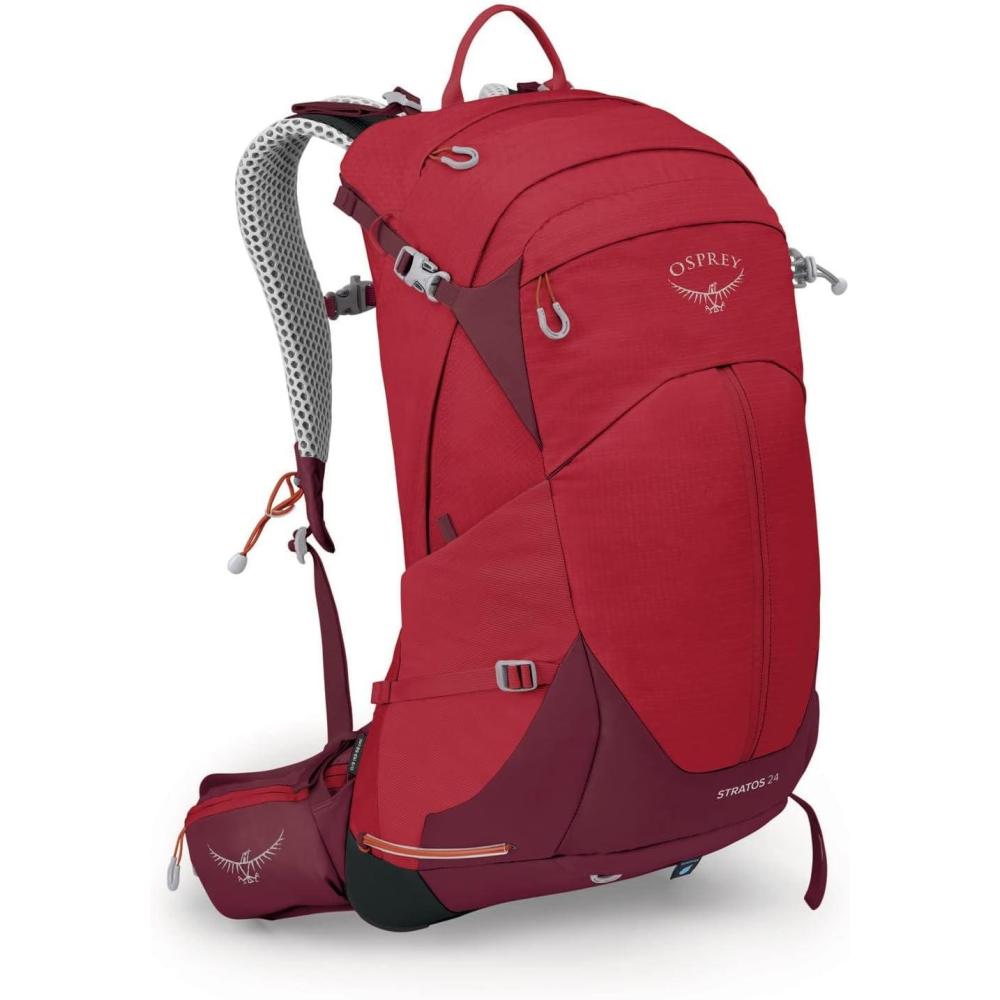 imageOsprey Stratos 34L Mens Hiking Backpack Tunnel Vision GreyPoinsettia Red