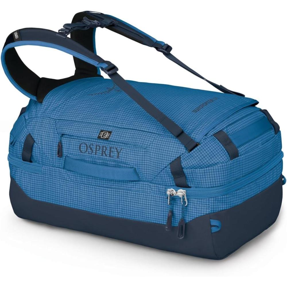 imageOsprey Transporter Durable Squffel Bag Water Resistant Square Split Travel Duffel BackpackBlue FlameNocturnal Blue