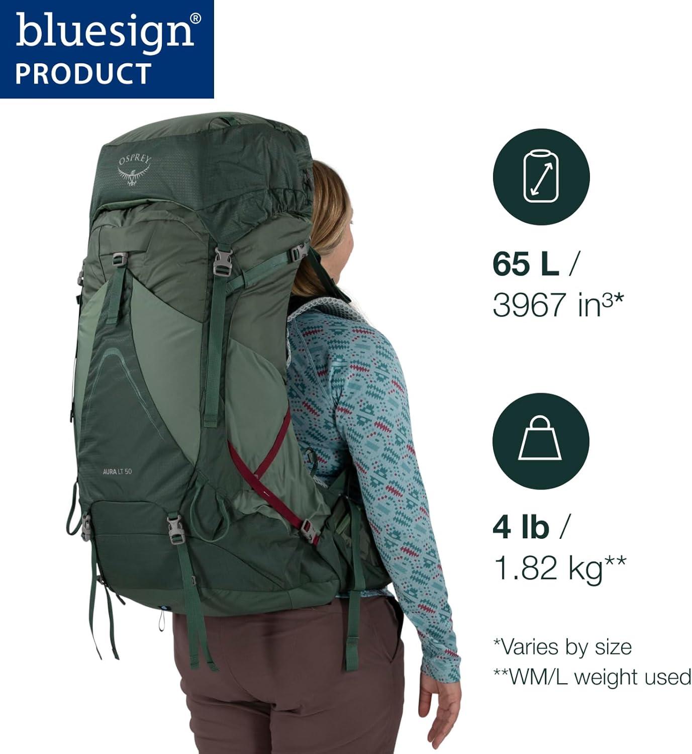 imageOsprey Aura AG LT 65L Womens Backpacking Backpack KoseretDarjeeling Spring Green WXSSAntidote Purple