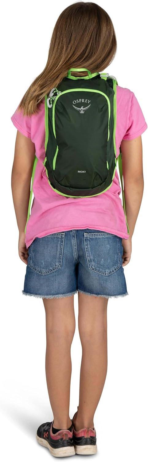 imageOsprey Moki 3L Kids Biking Backpack with Hydraulics Reservoir Hungry Dino PrintGreen Canopy