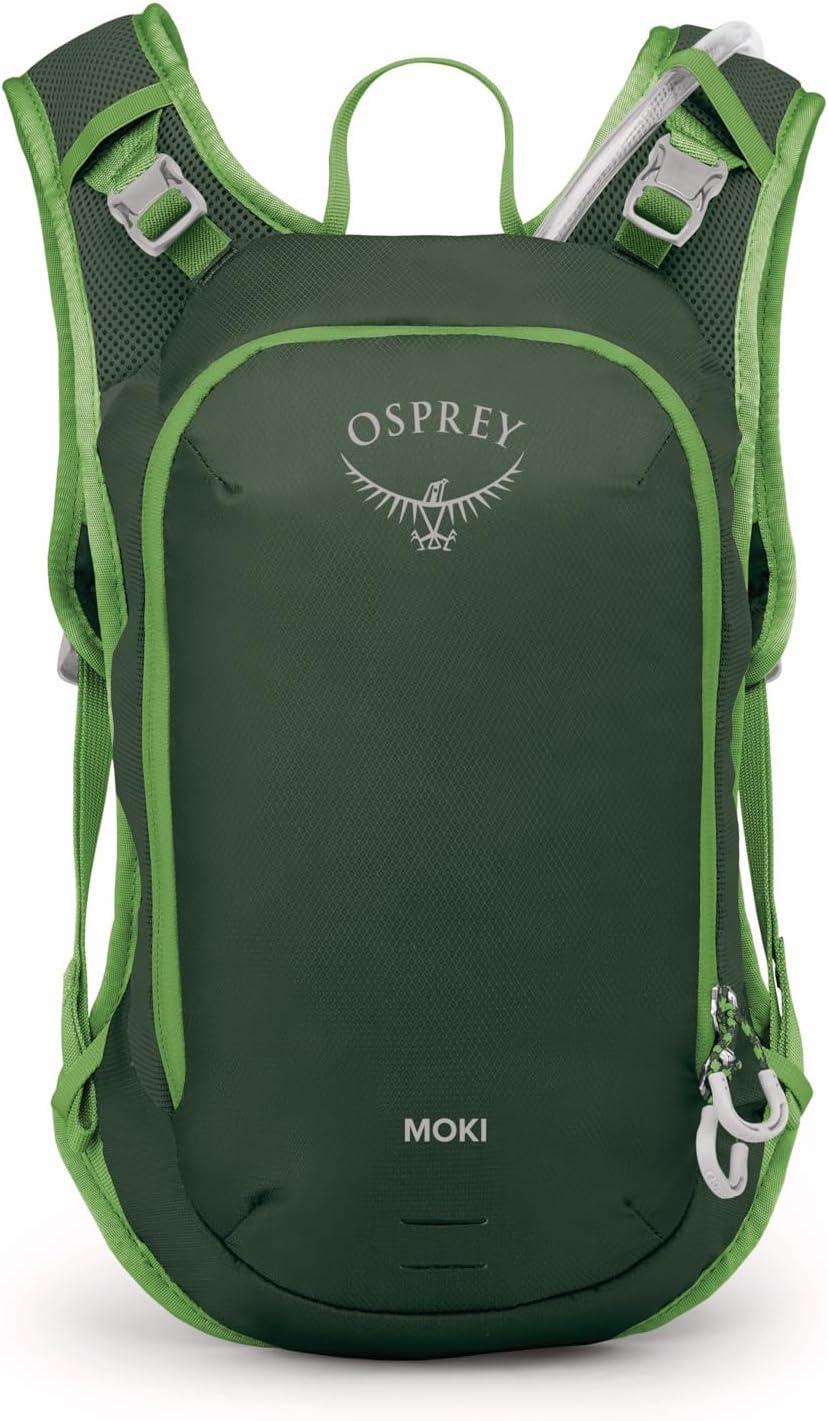 imageOsprey Moki 3L Kids Biking Backpack with Hydraulics Reservoir Hungry Dino PrintGreen Canopy